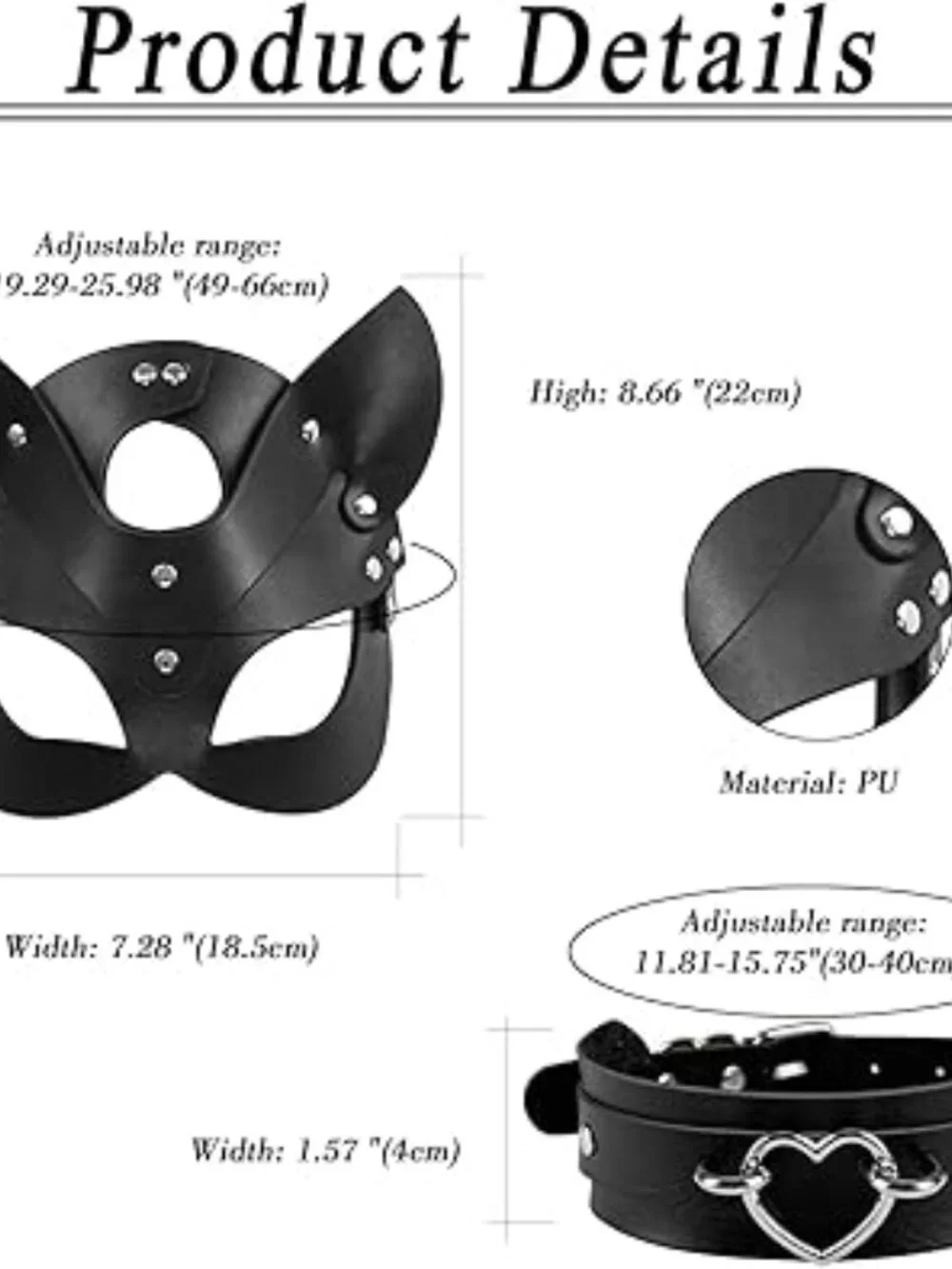 Leather Mask Set: Black Choker Mask Set for Women Half Face Masks Adults Cosplay